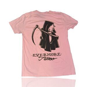 Grim Reaper Tattoo Graphic Tee: Evermore Tattoo Company: OLD style: PINK